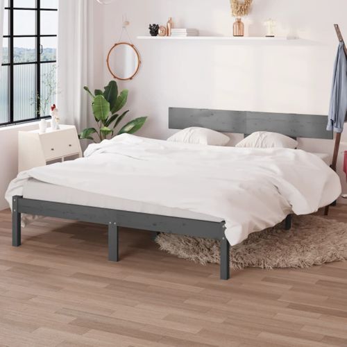 Cadre De Lit Sans Matelas Gris Bois Massif 120x190 Cm