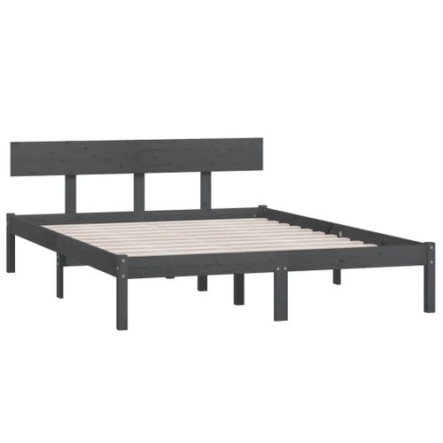 Cadre De Lit Sans Matelas Gris Bois Massif 120x190 Cm