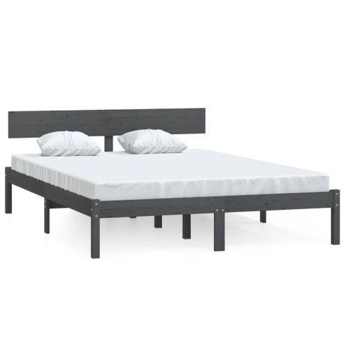Cadre De Lit Sans Matelas Gris Bois Massif 120x190 Cm