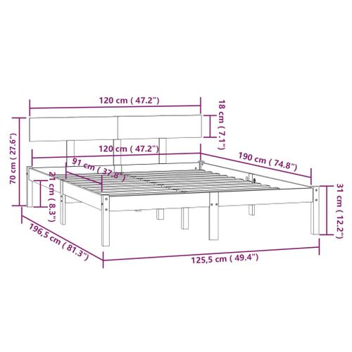 Cadre De Lit Sans Matelas Gris Bois Massif 120x190 Cm