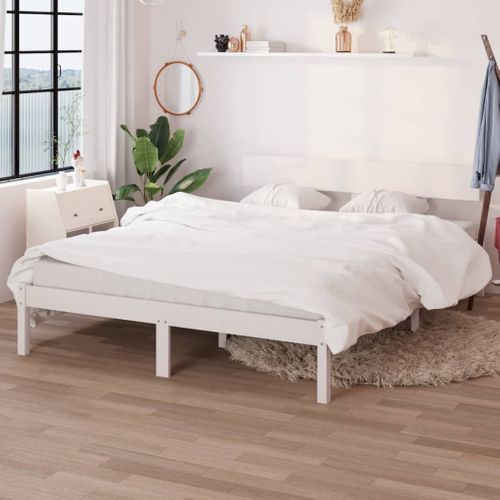Cadre De Lit Sans Matelas Blanc Bois Massif 140x190 Cm