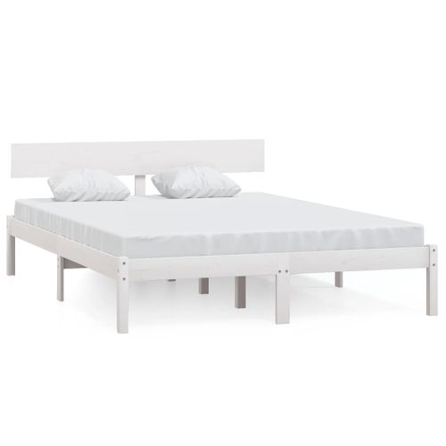 Cadre De Lit Sans Matelas Blanc Bois Massif 140x190 Cm