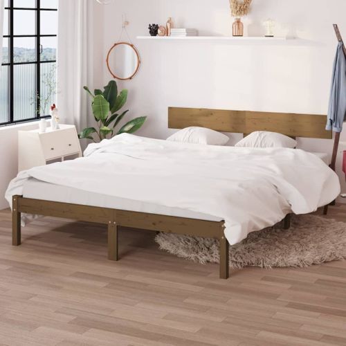 Cadre De Lit Sans Matelas Marron Miel Bois Massif 120x200 Cm