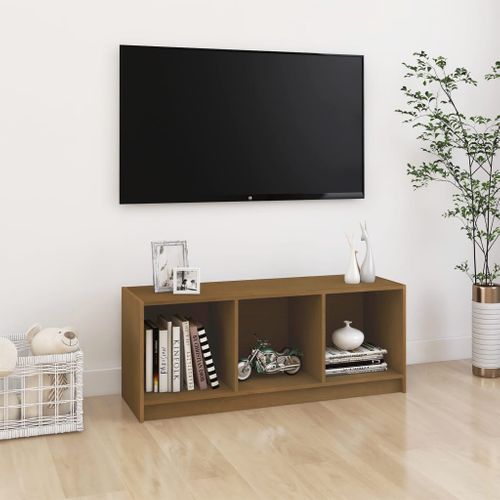 Meuble TV Marron Miel 104x33x41 Cm Bois De Pin Massif
