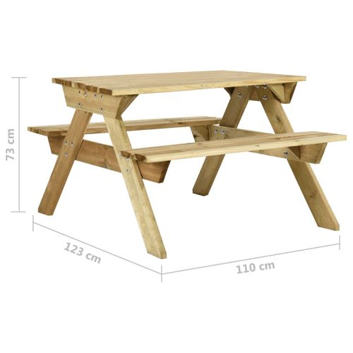 Table De Pique-nique Et Bancs 110x123x73 Cm Bois De Pin Imprégné Meuble Jardin Extérieur