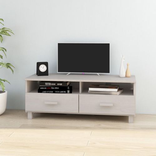 Meuble TV Hamar Blanc 106x40x40 Cm Bois Massif De Pin