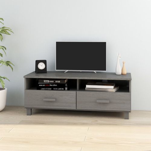 Meuble TV Hamar Gris Clair 106x40x40 Cm Bois Massif De Pin
