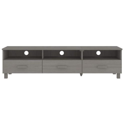 Meuble TV Hamar Gris Clair 158x40x40 Cm Bois Massif De Pin