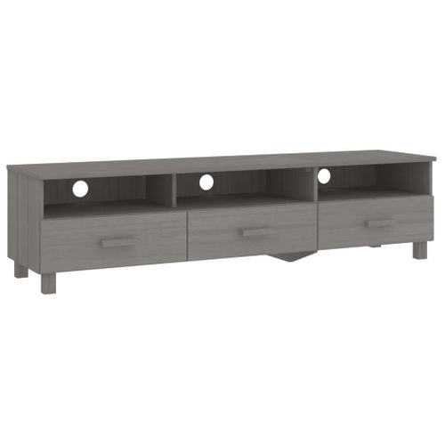 Meuble TV Hamar Gris Clair 158x40x40 Cm Bois Massif De Pin