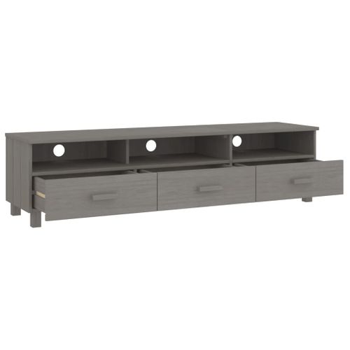 Meuble TV Hamar Gris Clair 158x40x40 Cm Bois Massif De Pin