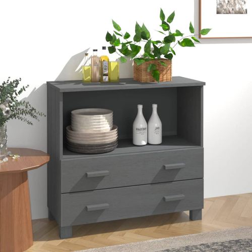 Buffet Hamar Gris Foncé 85x35x80 Cm Bois Massif De Pin