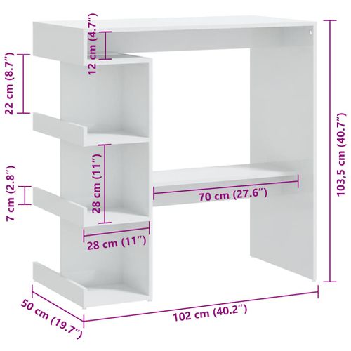 Table De Bar Étagère De Rangement Blanc Brillant 100x50x101,5cm