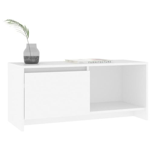 Meuble TV Blanc 90x35x40 Cm Bois Contreplaqué