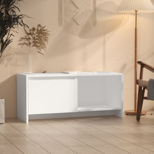 Meuble TV Blanc 90x35x40 Cm Bois Contreplaqué