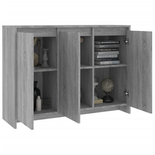 Buffet 102x33x75 Cm Bois Contreplaqué Sonoma Gris 3 Portes Meuble De Rangement