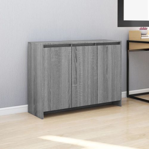 Buffet 102x33x75 Cm Bois Contreplaqué Sonoma Gris 3 Portes Meuble De Rangement