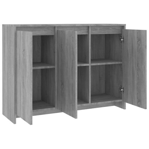 Buffet 102x33x75 Cm Bois Contreplaqué Sonoma Gris 3 Portes Meuble De Rangement