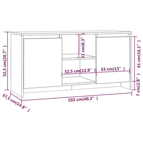 Meuble TV Chêne Fumé 102x37,5x52,5 Cm Bois Contreplaqué