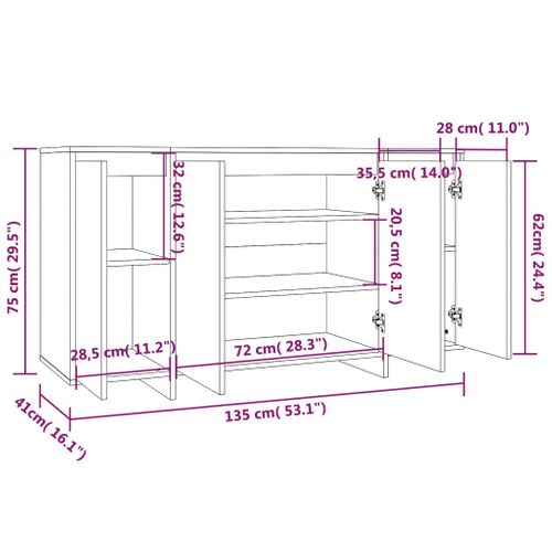 Buffet Chêne Fumé 135x41x75 Cm Bois Contreplaqué