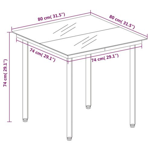 Table De Jardin Noir 80x80x74 Cm Acier Et Verre