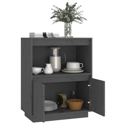 Buffet Gris 60x34x75 Cm Bois Massif De Pin