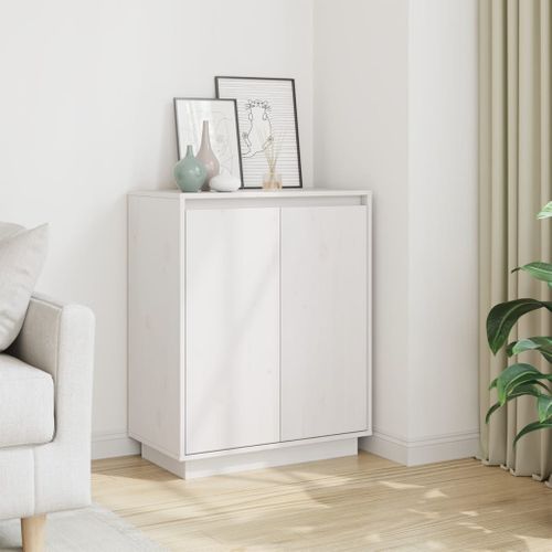 Buffet Blanc 60x34x75 Cm Bois Massif De Pin