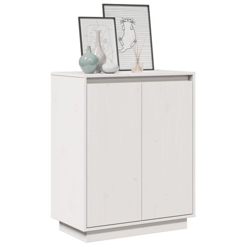 Buffet Blanc 60x34x75 Cm Bois Massif De Pin