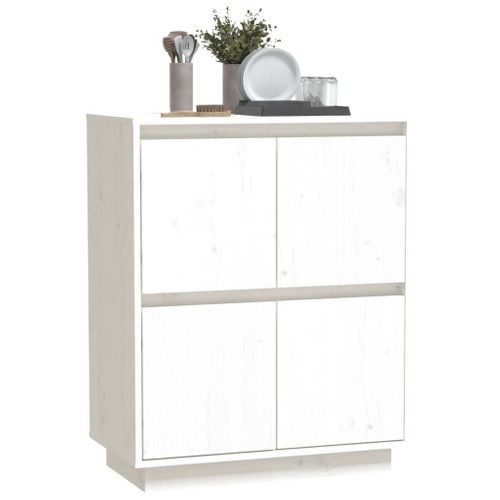 Buffet Blanc 60x34x75 Cm Bois Massif De Pin