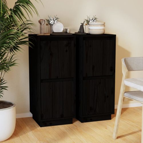 Buffets 2 Pièces Noir 31,5x34x75 Cm Bois Massif De Pin