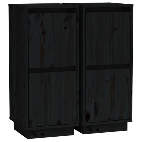 Buffets 2 Pièces Noir 31,5x34x75 Cm Bois Massif De Pin