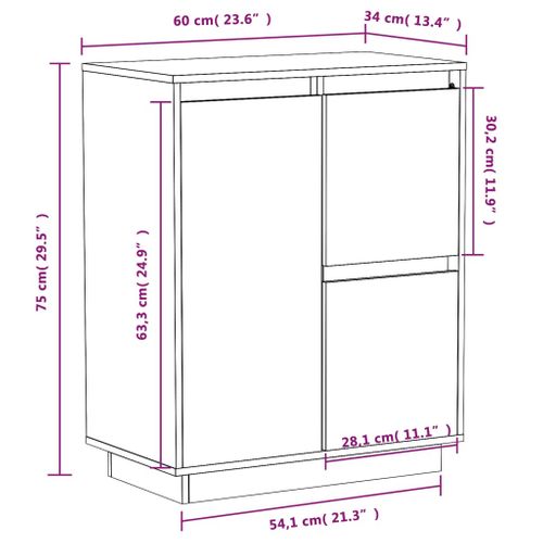 Buffet Blanc 60x34x75 Cm Bois Massif De Pin