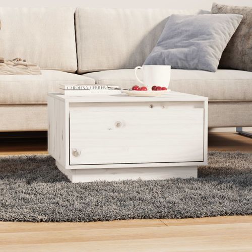 Table Basse Blanc 55x56x32 Cm Bois Massif De Pin