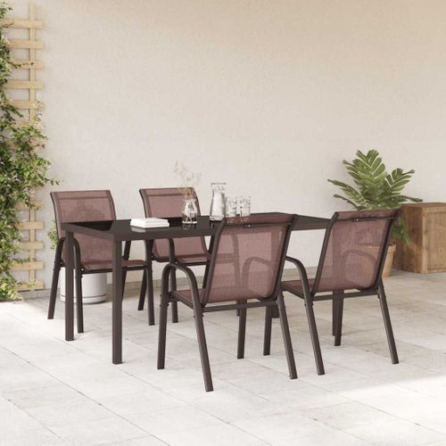 Chaises Empilables De Jardin Lot De 4 Marron Tissu Textilène