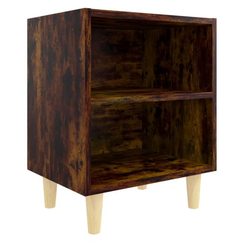 Tables De Chevet Et Pieds En Bois 2 Pièces Chêne Fumé 40x30x50 Cm