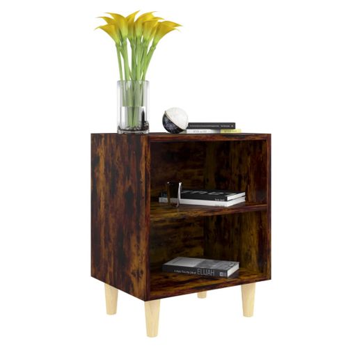 Tables De Chevet Et Pieds En Bois 2 Pièces Chêne Fumé 40x30x50 Cm