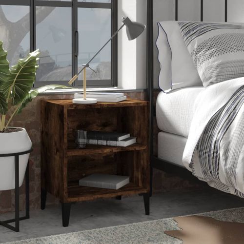 Table De Chevet Avec Pieds En Métal Chêne Fumé 40x30x50 Cm