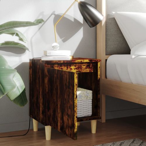 Tables De Chevet Et Pieds En Bois 2 Pièces Chêne Fumé 40x30x50 Cm