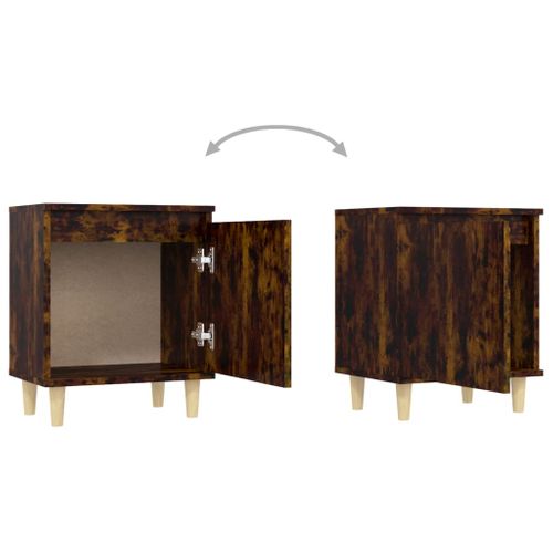 Tables De Chevet Et Pieds En Bois 2 Pièces Chêne Fumé 40x30x50 Cm