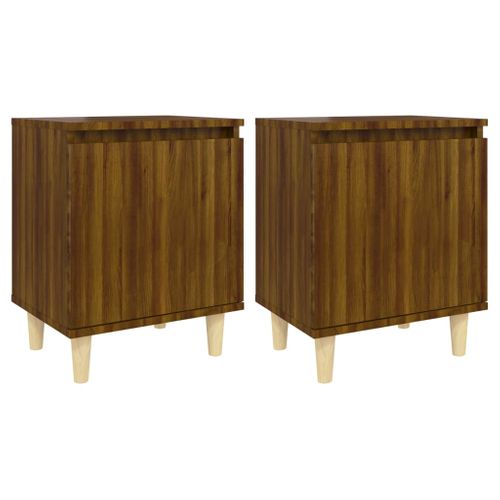 Tables De Chevet Pieds En Bois 2 Pièces Chêne Marron 40x30x50 Cm