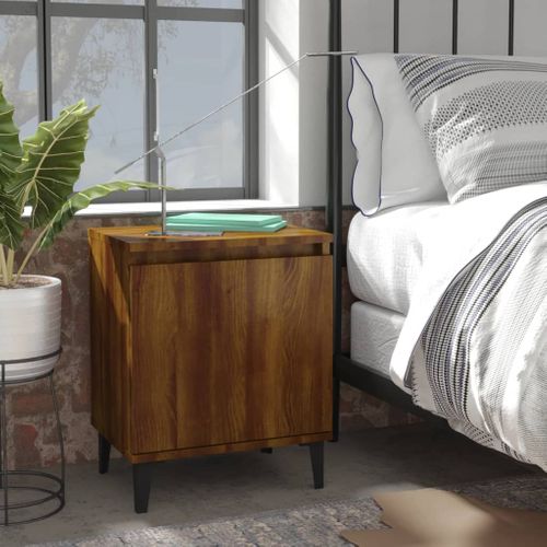 Table De Chevet Avec Pieds En Métal Chêne Marron 40x30x50 Cm