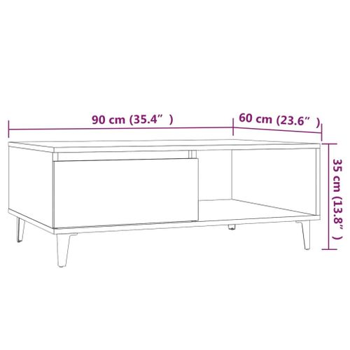 Table Basse Sonoma Gris 90x60x35 Cm Bois Contreplaqué