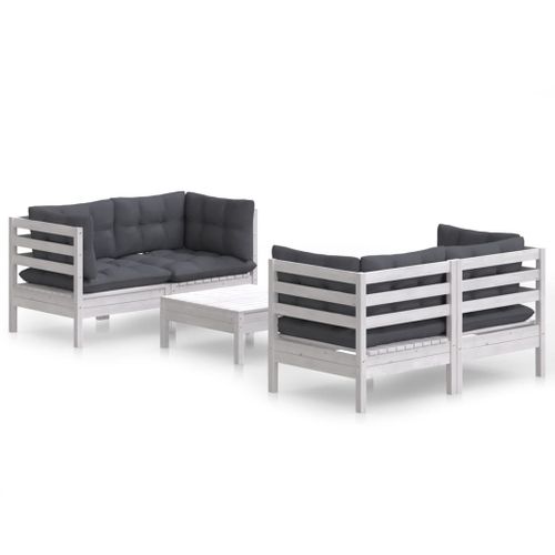 Salon De Jardin 5 Pièces Avec Coussins Anthracite Bois De Pin