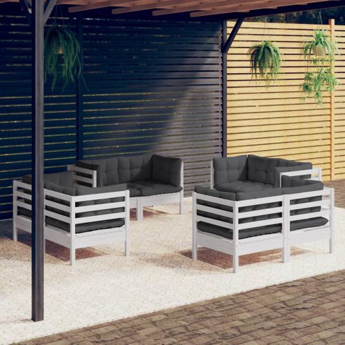 Salon De Jardin 8 Pièces Avec Coussins Anthracite Bois De Pin