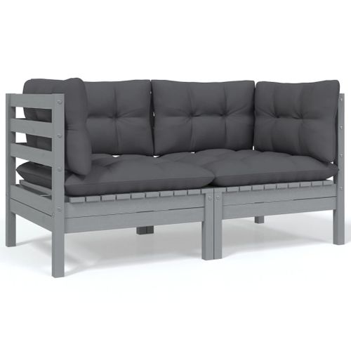 Salon De Jardin 8 Pièces Avec Coussins Anthracite Bois De Pin