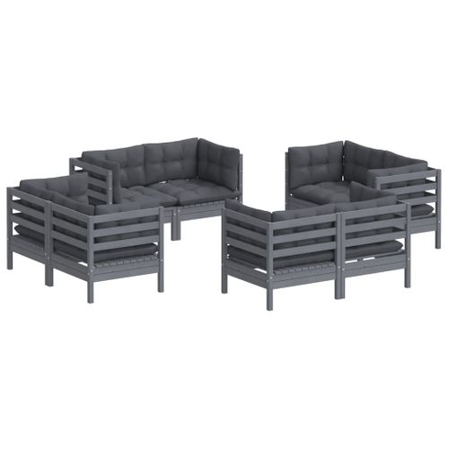 Salon De Jardin 8 Pièces Avec Coussins Anthracite Bois De Pin