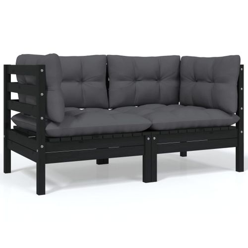 Salon De Jardin 8 Pièces Avec Coussins Anthracite Bois De Pin