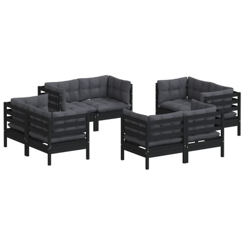 Salon De Jardin 8 Pièces Avec Coussins Anthracite Bois De Pin