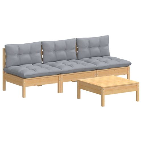 Salon De Jardin 4 Pièces Avec Coussins Gris Bois De Pin