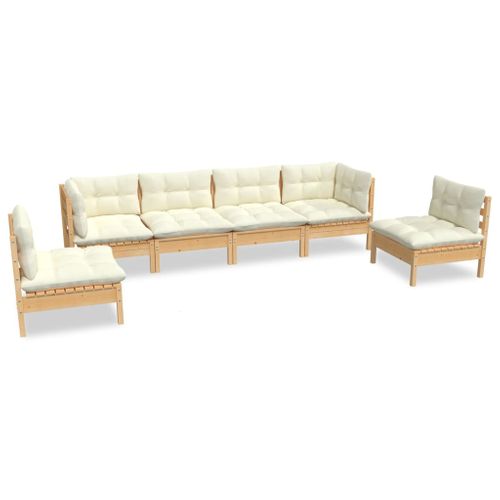 Salon De Jardin 6 Pièces Avec Coussins Crème Bois De Pin Massif
