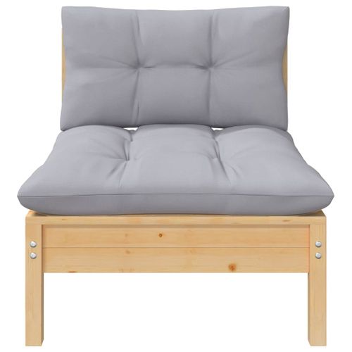 Salon De Jardin 7 Pièces Avec Coussins Gris Bois De Pin Massif